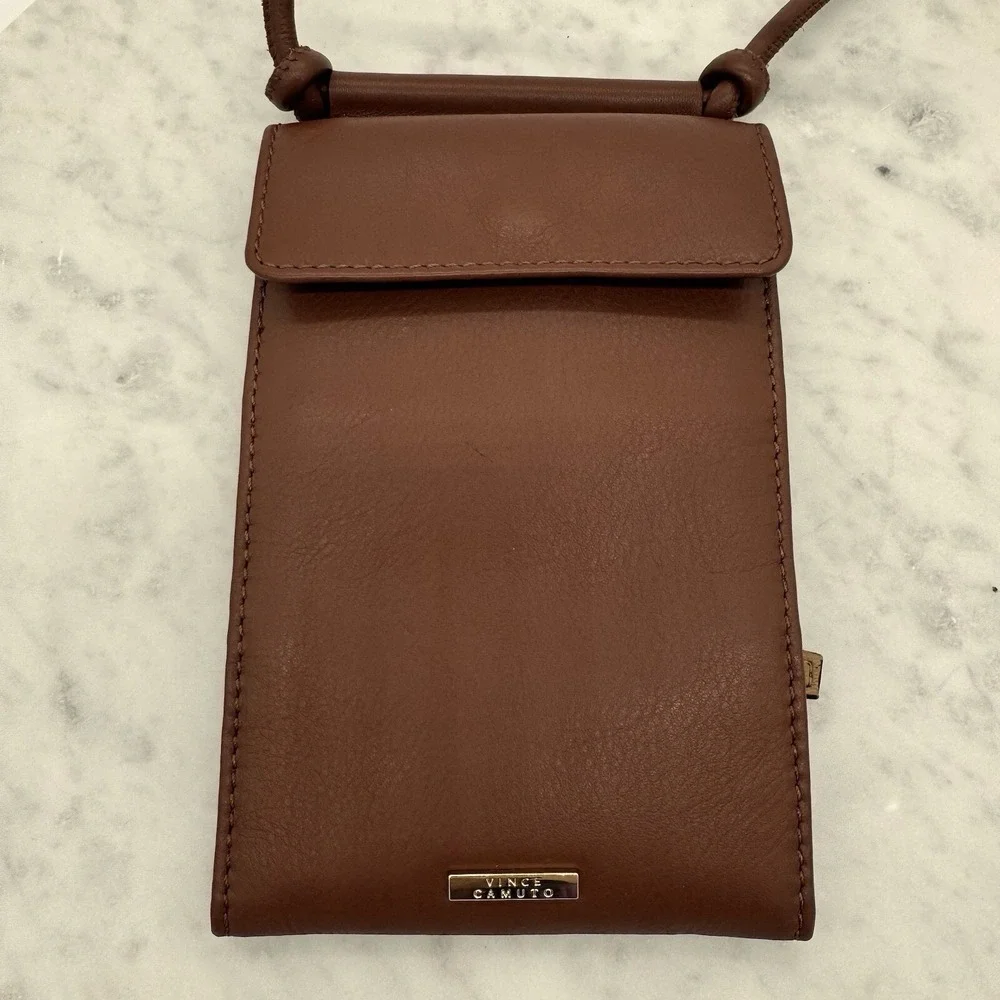 Vince Camuto Brown Leather‎ Crossbody Phone Wallet Bag with Card Slots